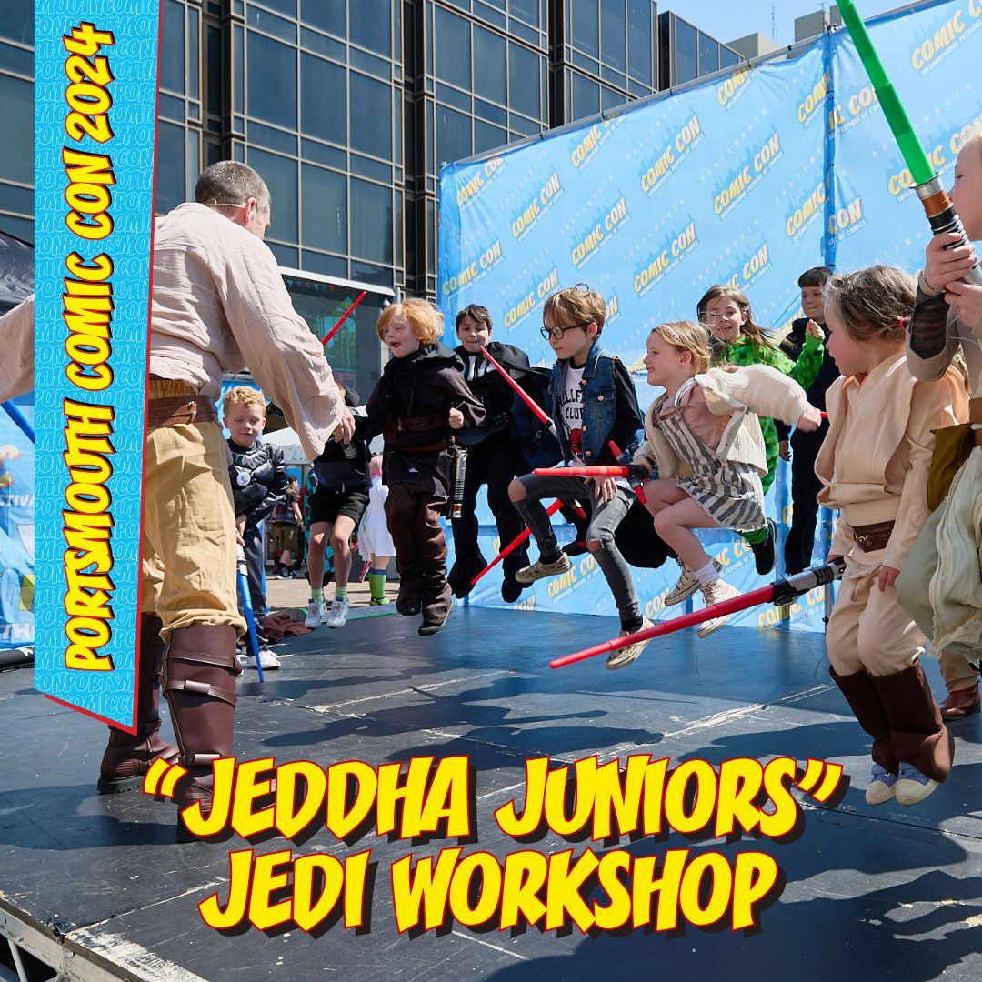 ✨ WHAT'S ON AT THIS YEAR'S CON - JEDDHA JUNIORS ✨ The force will be strong at this year's Portsmouth Comic Con and it's calling you! Unleash your powers and learn how to be the strongest Jedi at our Jeddha Juniors Workshop on the Main Stage! More info coming soon!