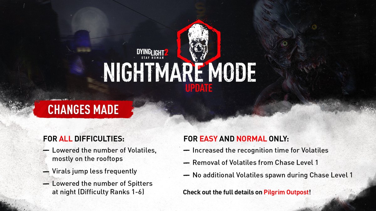 The night will never be the same - check out the changes that are coming alongside Nightmare Mode! 🌚Find out more: pilgrimoutpost.techlandgg.com/updates/nightm…