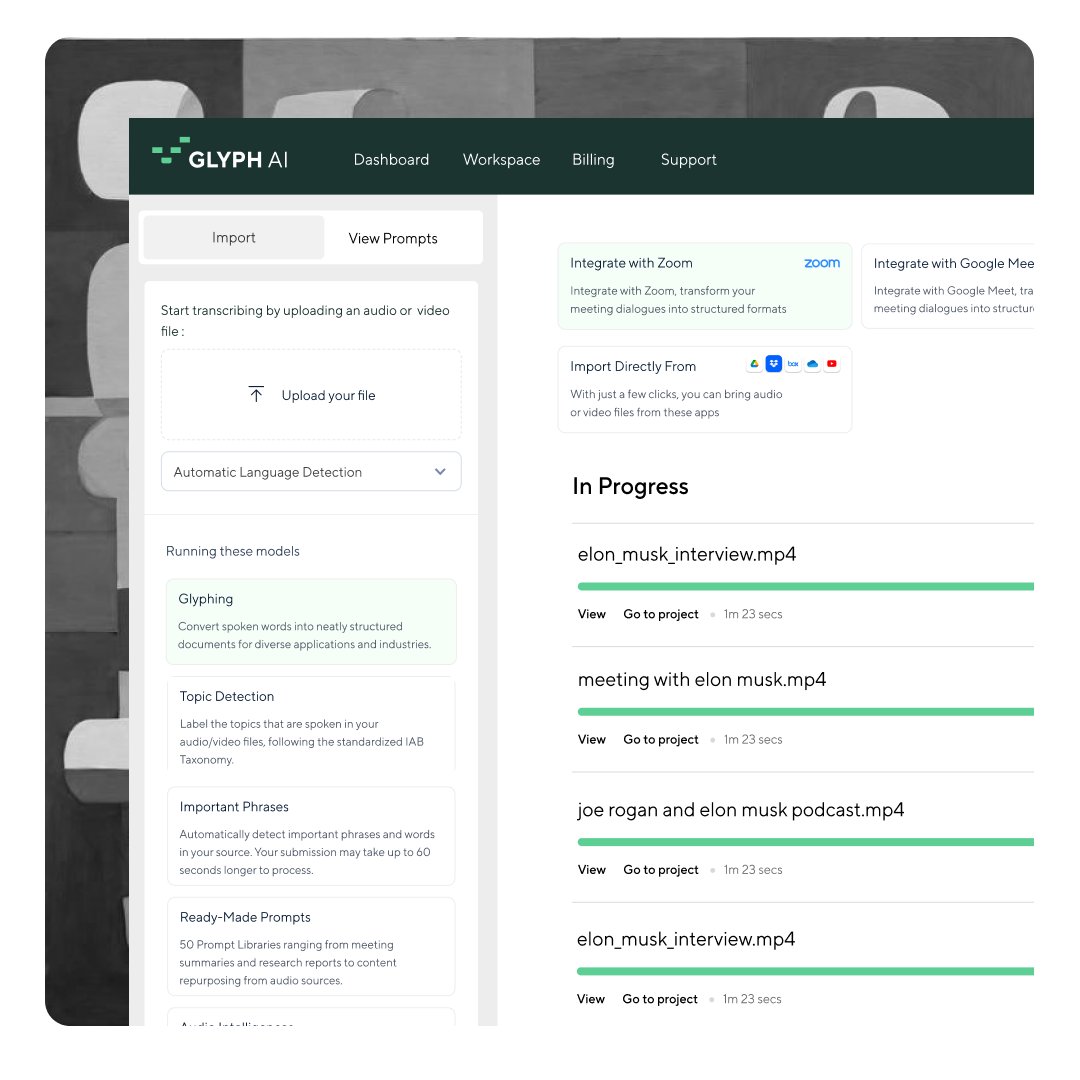 joinglyph's tweet image. AI First Transcription Infrastructure for Businesses. #Productivity #Transcription #VoiceData #Workflows