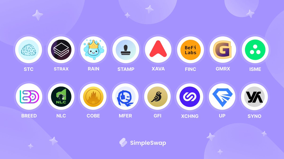 New listings alert! These 16 cryptocurrencies are the great add to the list of over 1500 others you can swap on our service: 🔹 $STC @satoshiisland 🔹 $STRAX @stratisplatform 🔹 $RAIN @GetRainCoin 🔹 $STAMP @SRC20_KINGDOM 🔹 $XAVA @AvalaunchApp 🔹 $BEFI @BefiLabs 🔹 $GMRX…