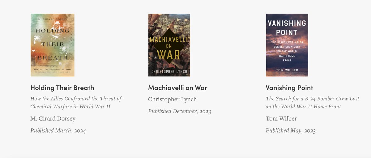 Hey, #SMH2024! We're offering three books as #FreeReads for an entire month.

Featuring HOLDING THEIR BREATH, MACHIAVELLI ON WAR, and VANISHING POINT.

@SMH_Historians #MilitaryHistory #Twitterstorians #CornellUniversityPress

Start reading now: ow.ly/Rnbm50Rk1rS