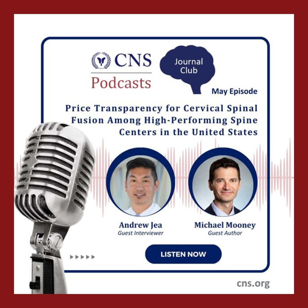 It's live! 🎧🎙️ The May @CNS_Update #JournalClubPodcast is out, featuring our very own Dr. Andrew Jea (@OUBabyBrainMD)! Check it out, and drop us a comment with your thoughts! Listen here: tinyurl.com/54vkx5ww #neurosurgery #cervicalspine #spine #CNS #CNSpodcast