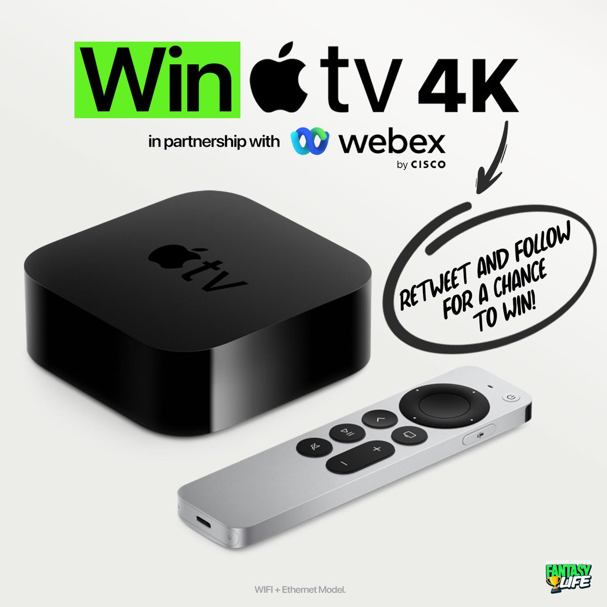 MBFantasyLife's tweet photo. 🚨 Webex Apple TV 4k Giveaway 🚨 

We've teamed up with Webex to give away a new Apple TV 4k device! All you have to do is retweet this post and follow @Webex and @MBFantasylife for a chance to win. One winner will be picked on Monday. https://t.co/Mki2DenXwk