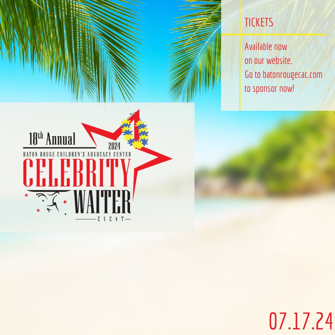 🌟 Step up and sponsor the Baton Rouge Children's Advocacy Center at their Celebrity Waiter event! 🌟
Make a lasting impact by sponsoring this phenomenal event.  Be a sponsor today and be a part of this vital mission! #BRCCAC #SupportChildren #SponsorNow 🍽️✨