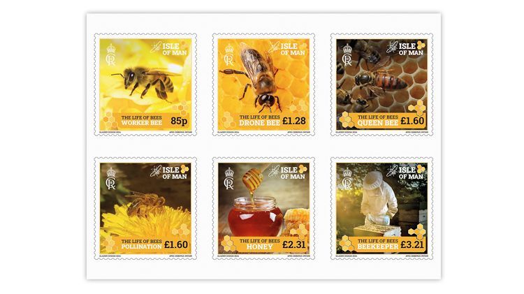 Isle of Man’s the Life of Bees set of six commemorative stamps. bit.ly/3vXKA8q #LinnsStampNews