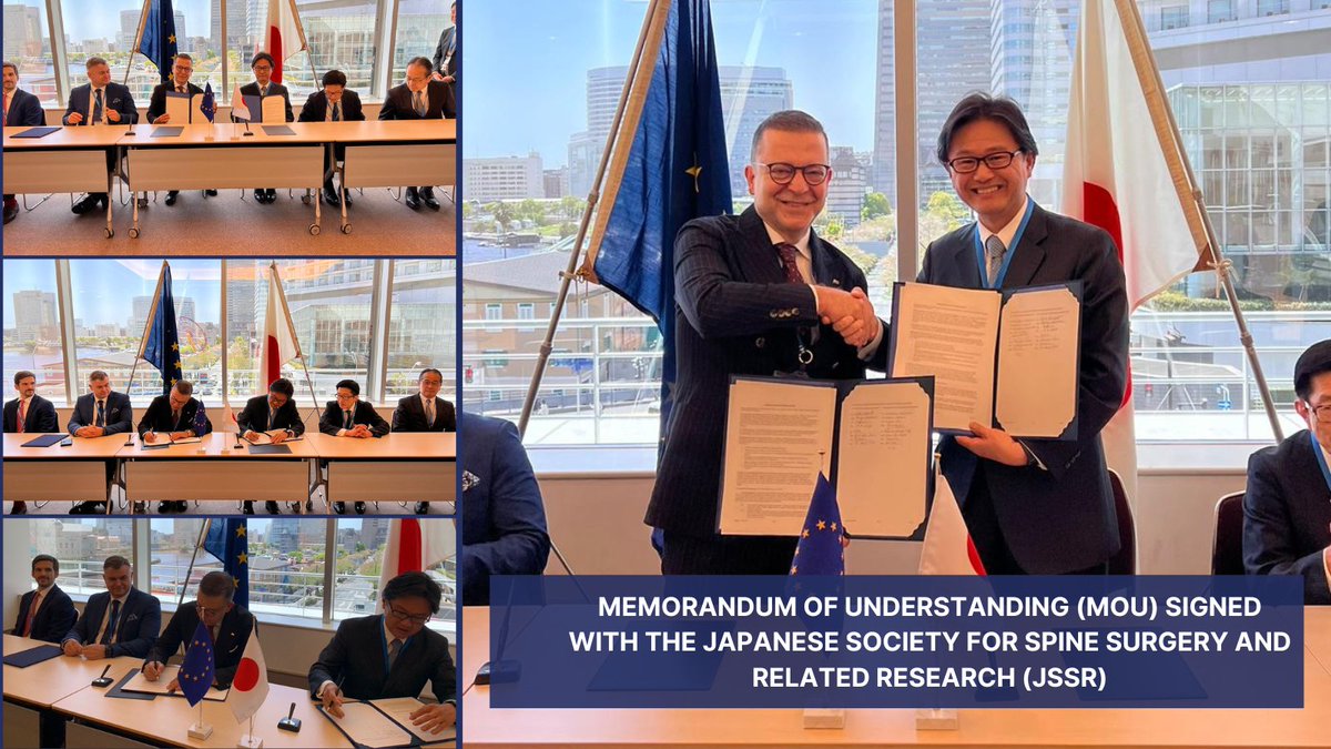 Exciting news! EUROSPINE partners with Japanese Society for Spine Surgery & Related Research for a groundbreaking collaboration. Signed MoU at annual meeting in 🇯🇵to advance global spine surgery through knowledge exchange & fellowship programme. eurospine.org/news-media/new…