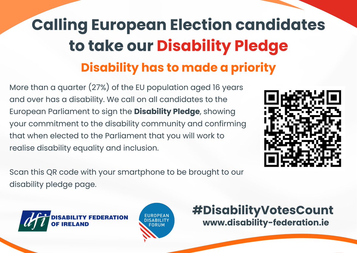 We are asking candidates standing in the #EUElections on 7 June to sign our Disability Pledge as disability needs to be made a priority disability-federation.ie/news/eu-electi… #DisabilityVotesCount @MyEDF