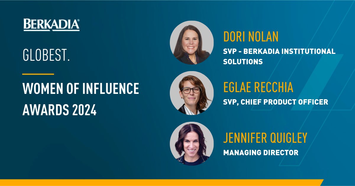 Congratulations to Dori Nolan, Jennifer Quigley, and Eglae Recchia on their well-deserved recognition as recipients of the Women of Influence Awards for 2024 by @GlobeStcom! Join us in celebrating their remarkable achievements! #WomeninCRE #WomenAtBerkadia globest.com/2024/04/16/cre…