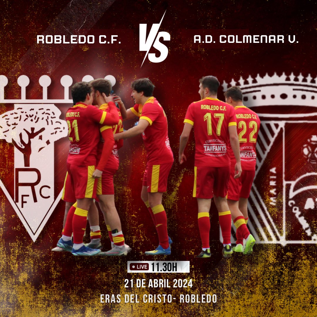 robledo_cf's tweet photo. 🗓️JORNADA 29

🆚 @adcolmenarviejo 

⏰ 11.30H

🏟️ ERAS DEL CRISTO - Robledo de Chavela

#ESTOESROBLEDO🔴🟡
#HISTORIADENUESTROPUEBLO https://t.co/py6Wq1TXPG