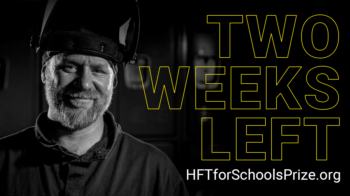 Only two weeks left to apply for the Harbor Freight Tools for Schools Prize for Teaching Excellence! Go to hftforschoolsprize.org to start or continue your application. The deadline to apply is Friday, May 3.