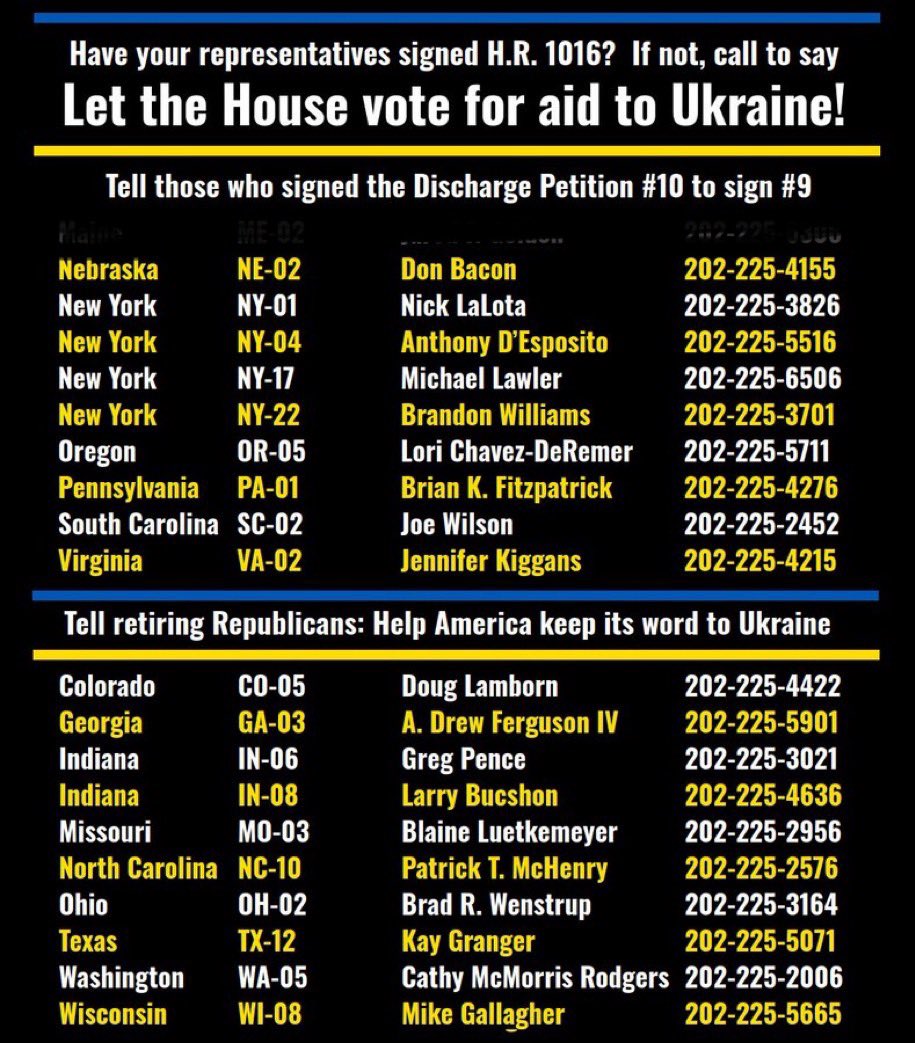 Congress is debating the Ukraine aid bill. It may not pass. DP#9 is the backup plan. 🇺🇦 needs us to keep the pressure on. 🔥🔥🔥 Make the call! ☎️ ☎️ ☎️ “Plz vote to pass the 🇺🇦 aid bill. AND Plz sign DP#9.