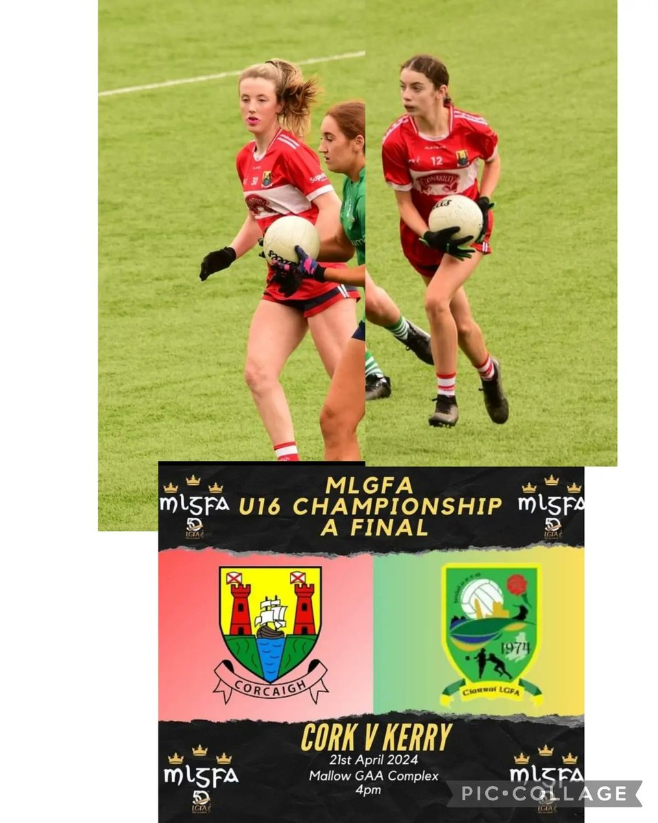 Wishing Saorla Carey &amp; Carla O'Regan the very best of luck with the <a href="/CorkLGFA/">Cork LGFA</a> U16A panel &amp; Management in their <a href="/MunsterLGFA/">Munster LGFA</a> "A" FINAL V Kerry.

Game kicks off at 4:00pm on Sun 21st Apr in Mallow GAA 🇦🇹🔴⚪️🔴
<a href="/westcorkladies/">WestCorkLGFA</a> <a href="/germccarthy74/">Ger McCarthy</a>