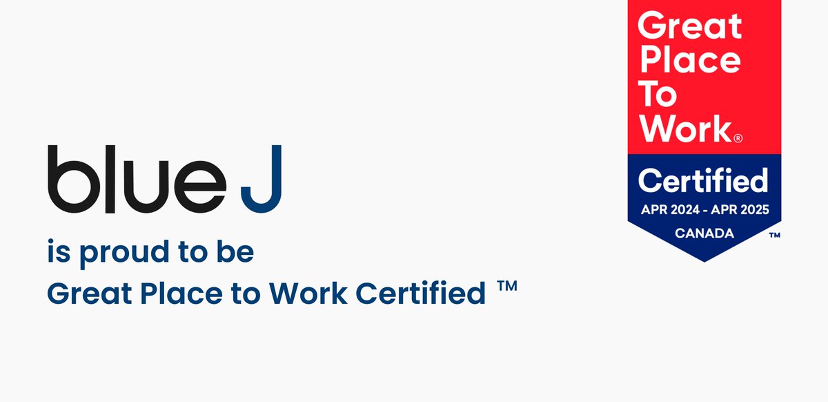 🎉Exciting news today! For the third year in a row, Blue J is proud to be certified as a Great Place to Work®! This recognition is all thanks to our incredible team, whose dedication makes our growth and success possible.bit.ly/49JDW3m #GPTWcertified @gptw_canada