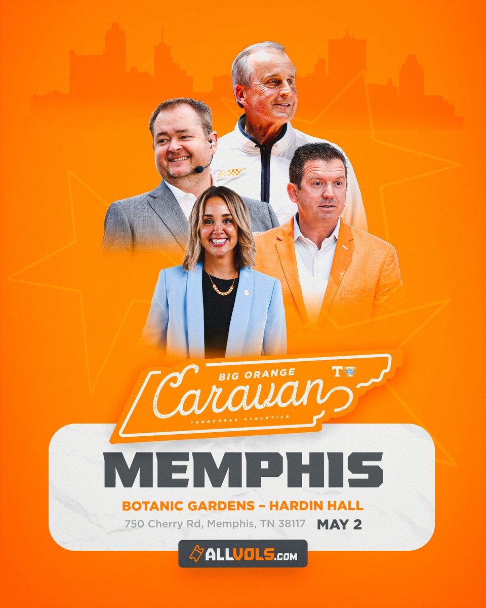 One week away 🛣️🚍 Big Orange Caravan is heading to Memphis! Join us for a night full of fun at the Botanic Gardens on May 2nd! Get your tickets » 1tn.co/BOC2024