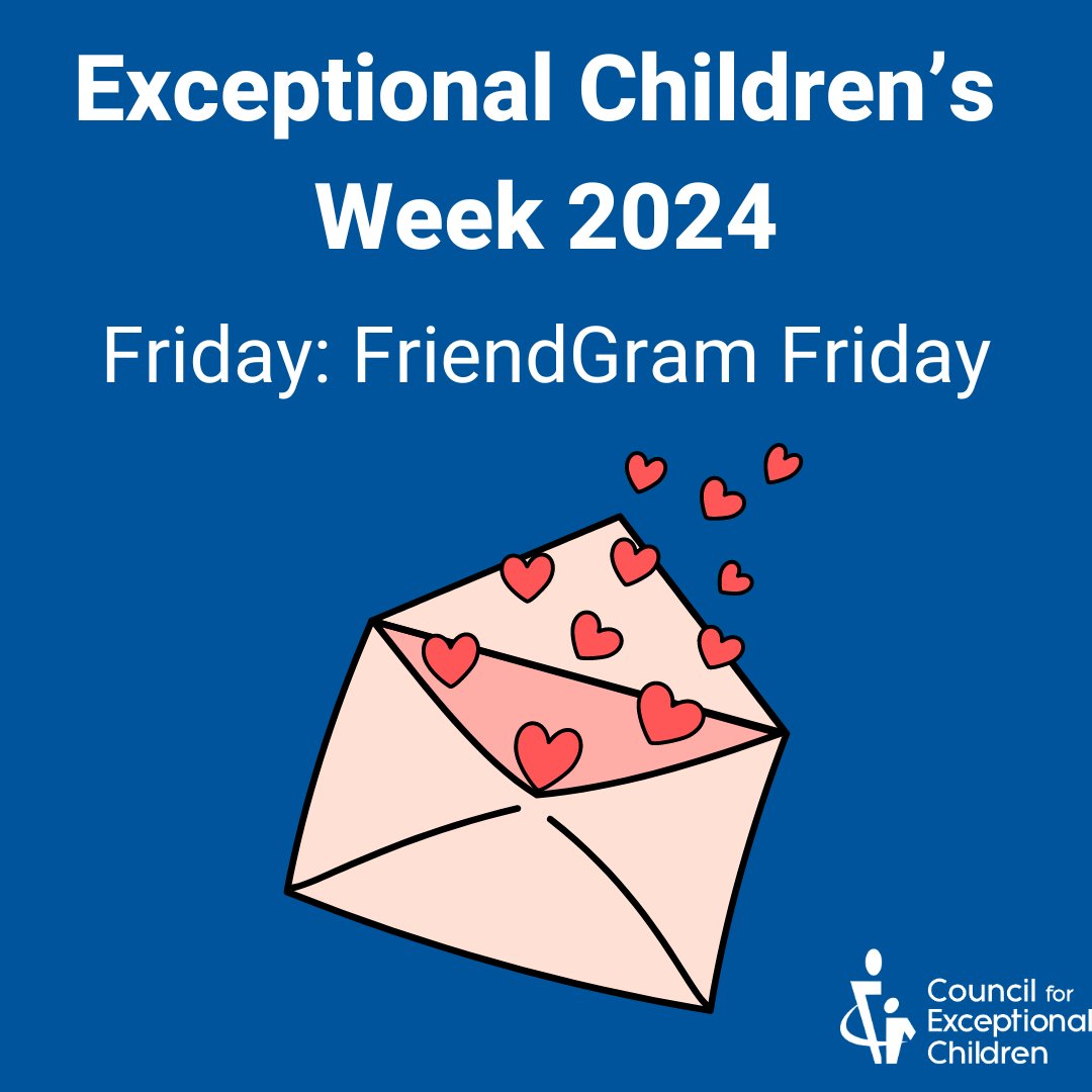 📬💖 It's FriendGram Friday! Take the opportunity to send a friend or classmate a message of encouragement and support. Small gestures can make a big difference in fostering friendships and inclusion. #ECW2024 exceptionalchildren.org/events/excepti…