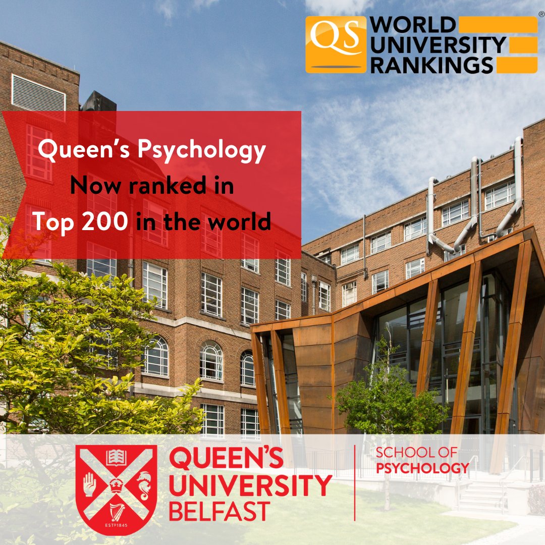 We are world-class!
@QUBPsych are now ranked in the Top 200 in the QS World University Rankings.

Find out more: ow.ly/YBQQ50RihhP

#LoveQUB #QUB #QSWorldUniversityRankings #Top200 #StudyUK #WeAreInternational