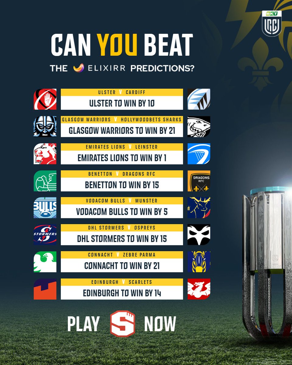 URCOfficial's tweet photo. Gear up for Round 14's epic showdown as @TheElixirr unveils their predictions π₯
Don't wait another moment! Play Now π² https://t.co/3fQ8tOKv5Q
#BKTURC #URC | #ElixirrStats https://t.co/C2r6iCflFJ