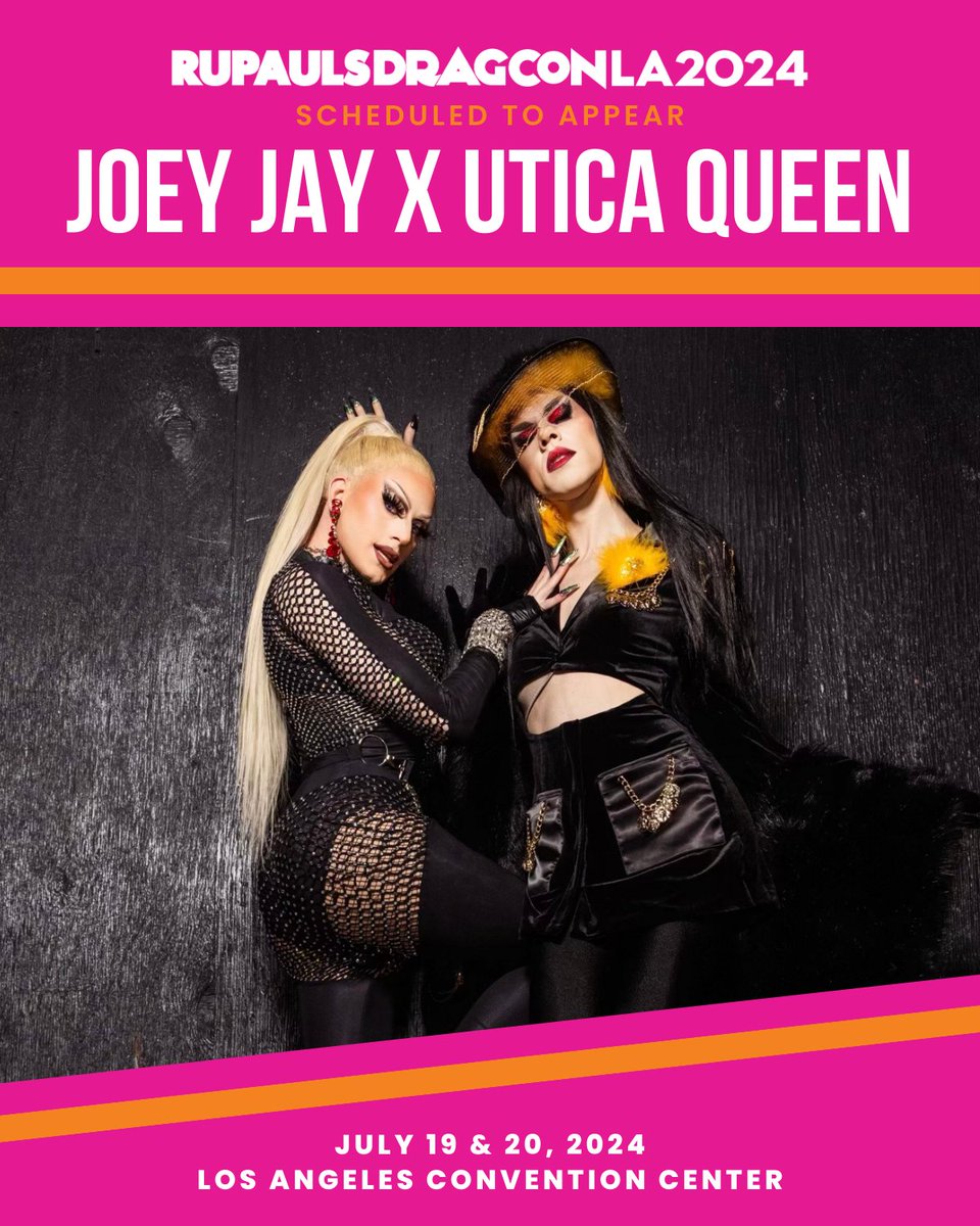 WIGgle to the top! 🧵💇 #DragRace Season 13 icon besties @joeyjayisgay & @queenutica are coming to @rupaulsdragcon - the largest gathering of #DragRace queens in the WORLD! 🌴 🎟️ #DragCon LA tickets on sale at rupaulsdragcon.com 🗓️ July 19 & 20 📍 L.A. Convention Center