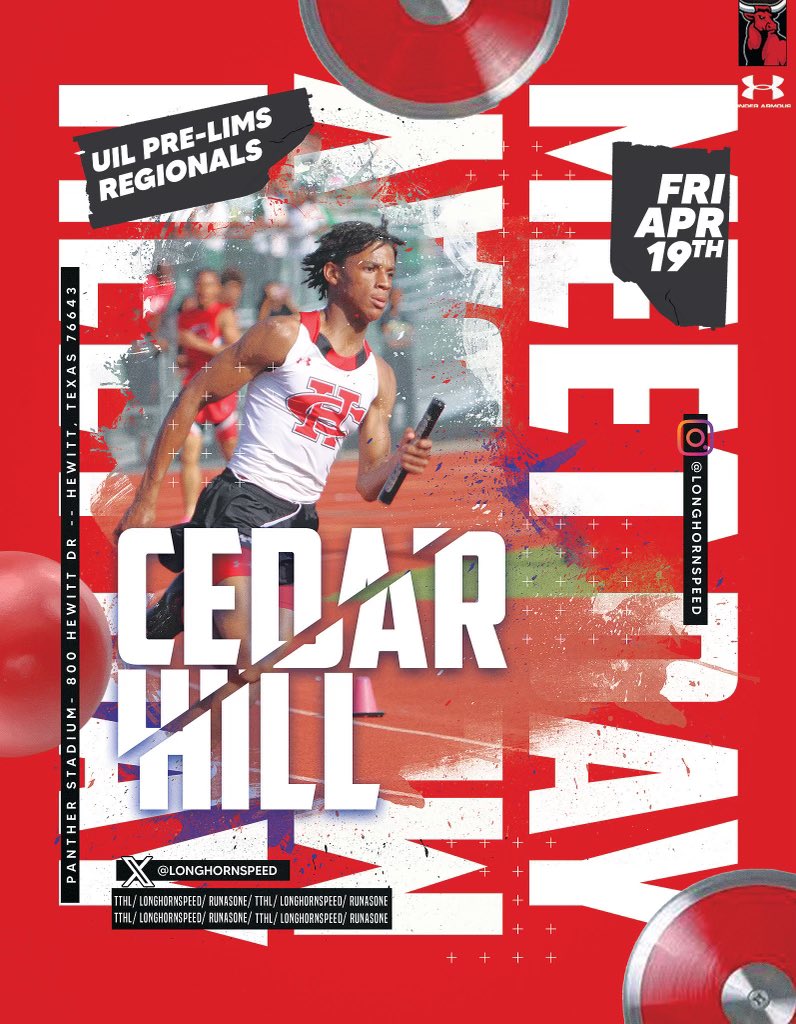 Good luck to @LonghornSpeed & @LadyHornsTrack today at the Regional Track Meet #TTHL @geraldhudson @cedarhillisd @RecruitTheHill1