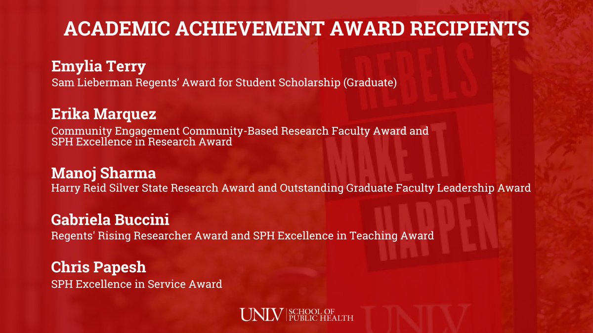 Every spring, UNLV and NSHE's Board of Regents recognize the achievements of faculty in teaching, research/creative activity, service, & student achievements. We are so proud of all of our faculty & grad student who were recognized during the 2024 Academic Achievement Awards! 🎉