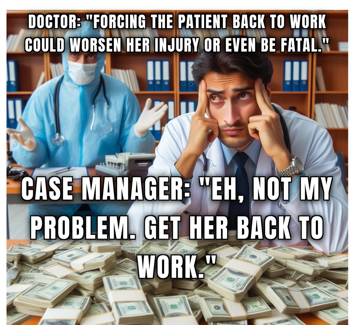 PhoenixRizin09's tweet photo. Doctor warns forcing patient back to work could worsen injury or be fatal! #WDIB #WCB case manager's response? 'Eh, not my problem! Get her back to work.' When will worker safety come before quotas? https://t.co/QyG1FtWffy