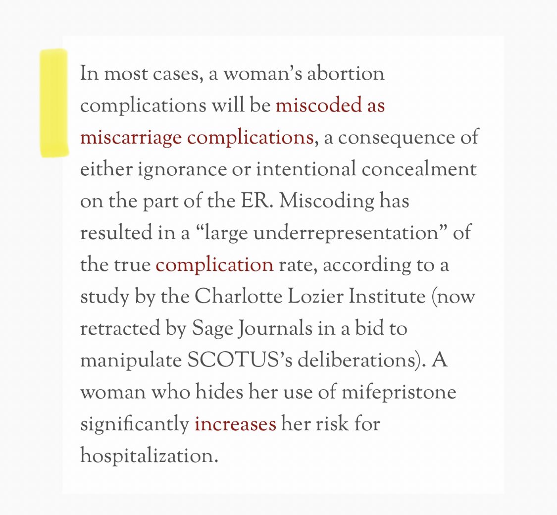 The safety of the abortion pill regime simply cannot be asserted by proponents because abortion complications are being miscoded as miscarriage complications. Great summary of the problem here: firstthings.com/article/2024/0…