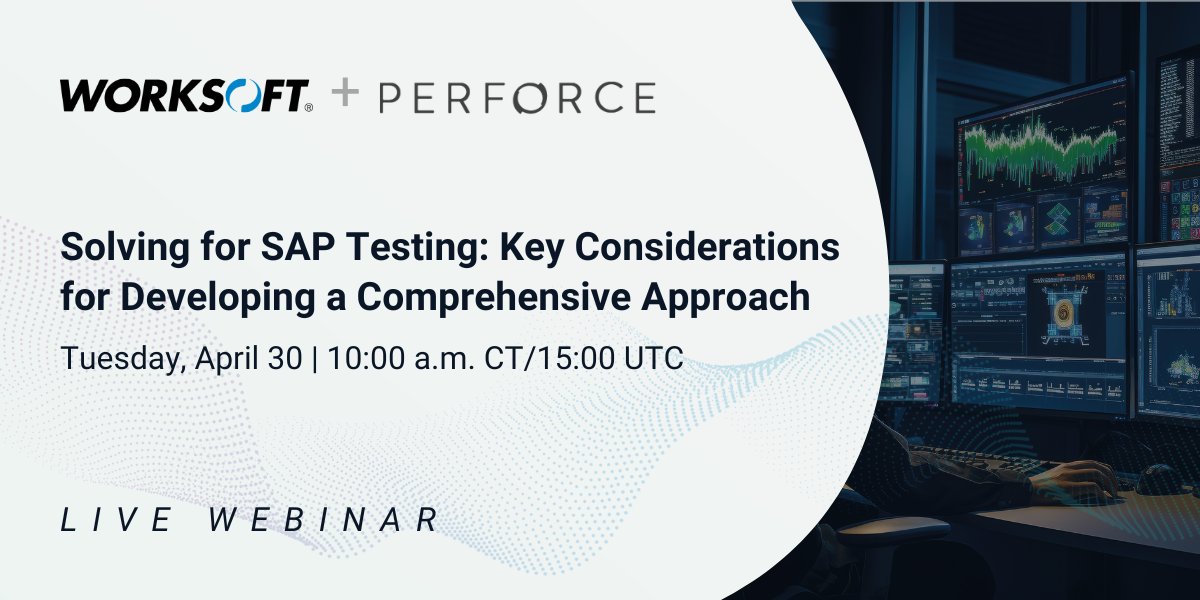 Join Worksoft and Perforce at the LIVE #WEBINAR on Tues, April 30. This session will explore the seismic shift in SAP and other ERP testing technologies and best practices for the complex enterprise.

Take your #SAPTesting to the next level! Register now: hubs.ly/Q02tt6bG0