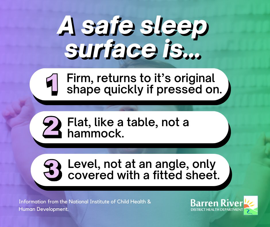 A safe sleep surface is firm, flat and level ✅ This helps reduce the risk of SIDS and other sleep-related deaths. Want to know more about safe sleep for your baby? — safetosleep.nichd.nih.gov