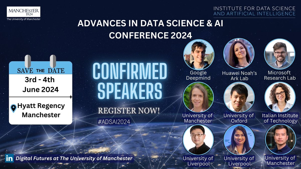 📢An exciting opportunity to showcase your work at our biggest annual conference in Data Science and AI @OfficialUoM. We are accepting abstracts for posters. Deadline: Monday 29th April, 5PM ⚠️ 📋For more info and to submit: idsai.manchester.ac.uk/connect/events…