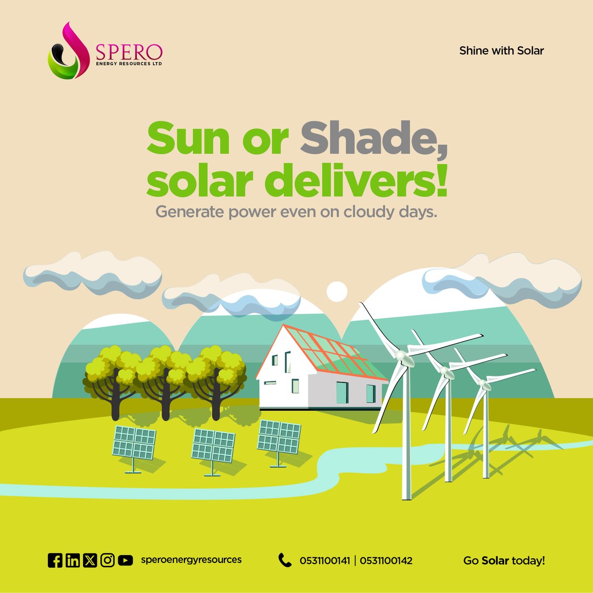 Speroenergy's tweet photo. Whether it's shining sun or dappled shade, solar power delivers! ☀️⛅️ Embrace the reliability of solar energy, generating power even on cloudy days. With every ray of light, we're illuminating a path to a sustainable future. 
#SolarPower
#ReliableEnergy
#Sustainability 
#GoSolar https://t.co/GdAIWWELvR