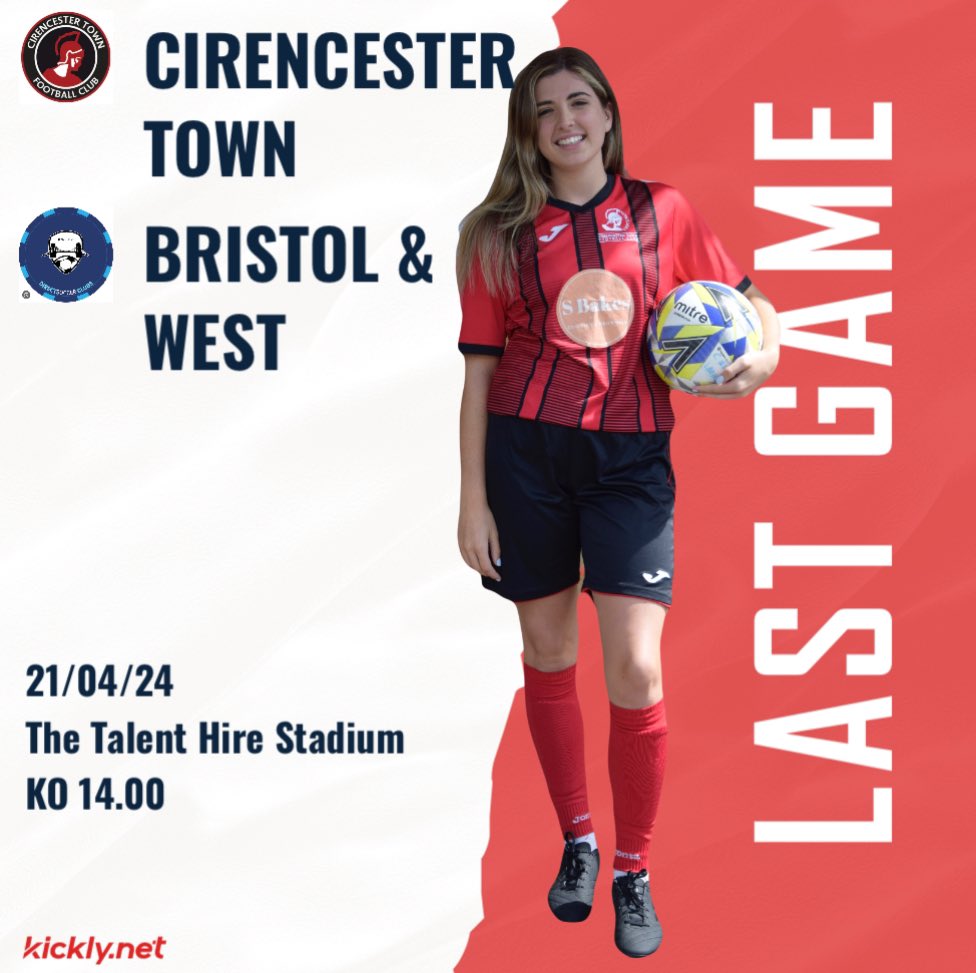 Cirencester Town Ladies (@towncirencester) on Twitter photo Our final league game of the season is this Sunday at home. We would love to see everyone there to support us for what’s been a remarkable season. A massive thank you for all the support so far and let’s finish off with a win. This Game is sponsored by <a href="/SevernSport/">Severn Sport</a> <a href="/CirenTownFC/">Cirencester Town FC</a> Our final league game of the season is this Sunday at home. We would love to see everyone there to support us for what’s been a remarkable season. A massive thank you for all the support so far and let’s finish off with a win. This Game is sponsored by <a href="/SevernSport/">Severn Sport</a> <a href="/CirenTownFC/">Cirencester Town FC</a>