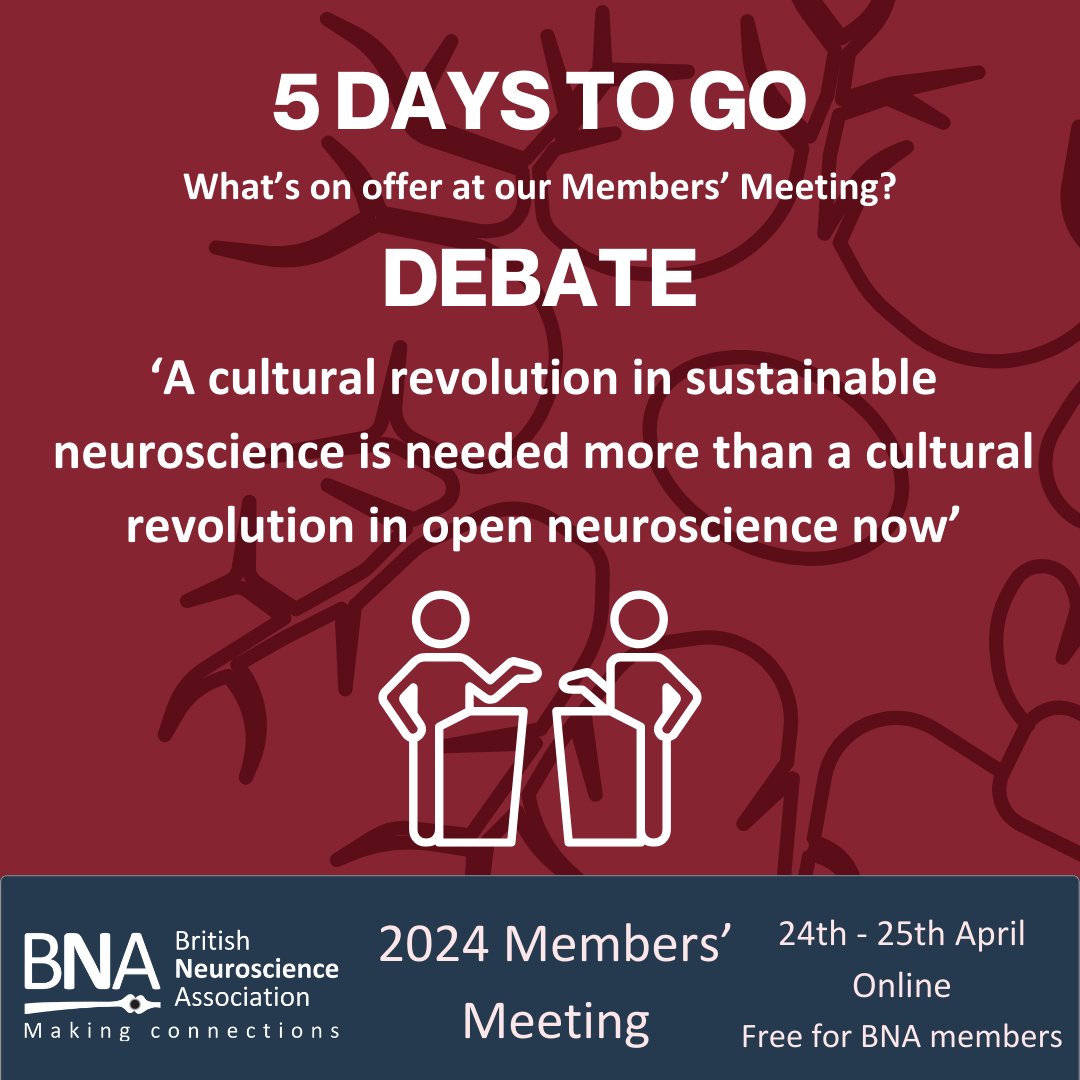 Only 5 days left till our Members’ Meeting! Join in on the debate, alongside @josephclift, @NeuroRae, @Dom_Makowski and @hjhope. The meeting is free to attend for BNA members. Register: bna.org.uk/mediacentre/ev… #BNAMembersMeeting2024 #NeuroscienceDebate