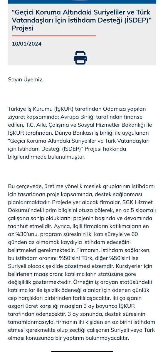 💥#SKANDAL %50 Suriyeli istihdam şartına bağlı İSDEP adlı destek programı konusunda İzmir Ticaret Odasına bilgilendirme yapılmış. 

Bilgilendirmeyi yapan kurum: Türkiye İş Kurumu.