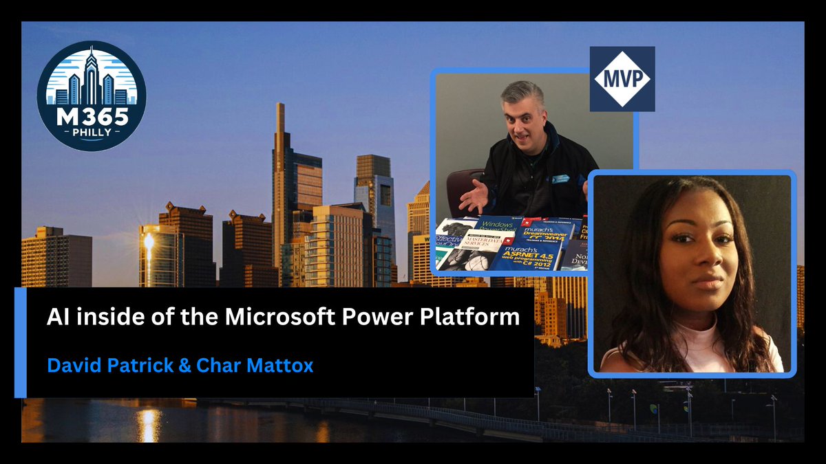 SPS_Philly's tweet image. David Patrick and Char Mattox will be speaking at #M365Philly on Sat, May 18th! Register ( buff.ly/3wq9SMr ) to attend this free event! #AI #PowerPlatform #CommunityDays #CommunityLuv #M365Community