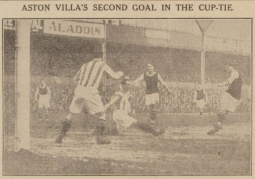 Leeds United and Aston Villa meet for the first time in a 3-0 loss for the Peacocks at Villa Park, FA Cup 3rd round, 1924, when the average price of a pint of beer was 6d. 56000 watched the game including a good number from Yorkshire. Shirwin and Duffield are pictured for Leeds.
