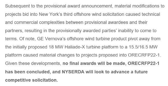 New York's third offshore wind power solicitation failed to reach contract agreement: