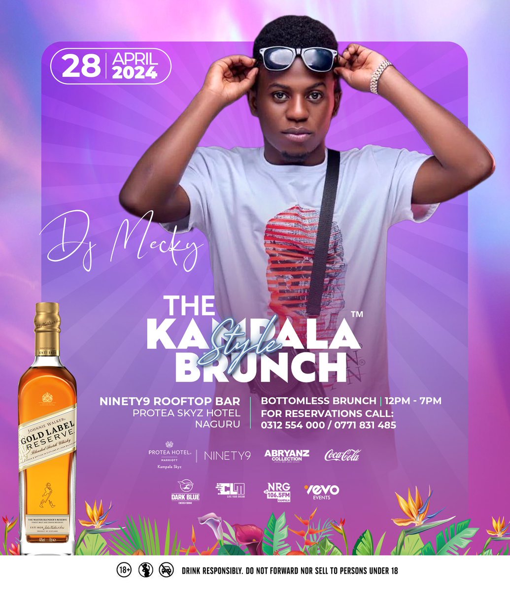 With crazy dj line up “Indulge in a brunch like no other! Delight your senses and make your weekend memorable at the kampala style brunch next Sunday 28th 04 2024. Happening at ninety9 Skyz hotel rooftop 🌟🥂 #EpicBrunch #TasteTheMoment” for reservations call numbers on poster…