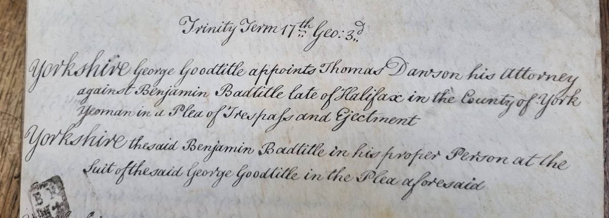 Goodtitle v Badtitle, heard in King's Bench in Trinity Term 1777. A classic case of Good versus Evil... [TNA KB 122/413]. #LegalRecords