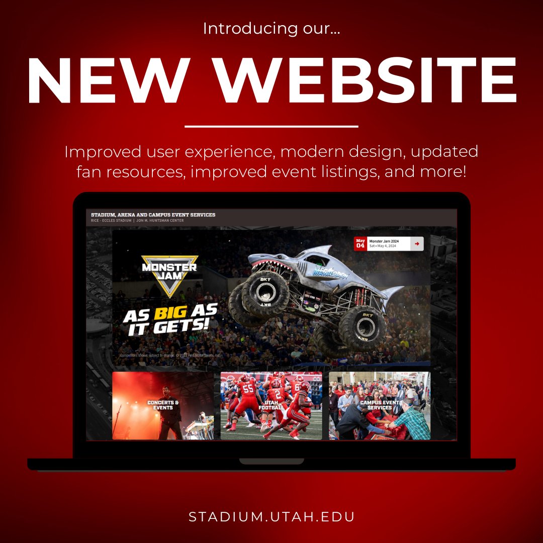 We are very excited to announce our brand-new website has launched! Visit stadium.utah.edu to see our new design, improved event listings, updated fan resources, and much more.