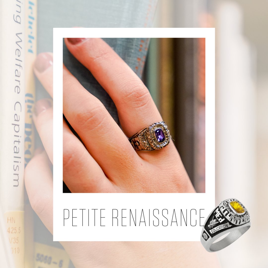 👑 PETITE RENAISSANCE 👑 This college class ring is a 𝓬𝓵𝓪𝓼𝓼𝓲𝓬 keepsake for your journey.
🔓 Ten metal options
💎 Choice of Stone or Panel
🖋️ Grad Year and Degree Customization
+ MORE! Find your style. #HJClassRing #Collegering