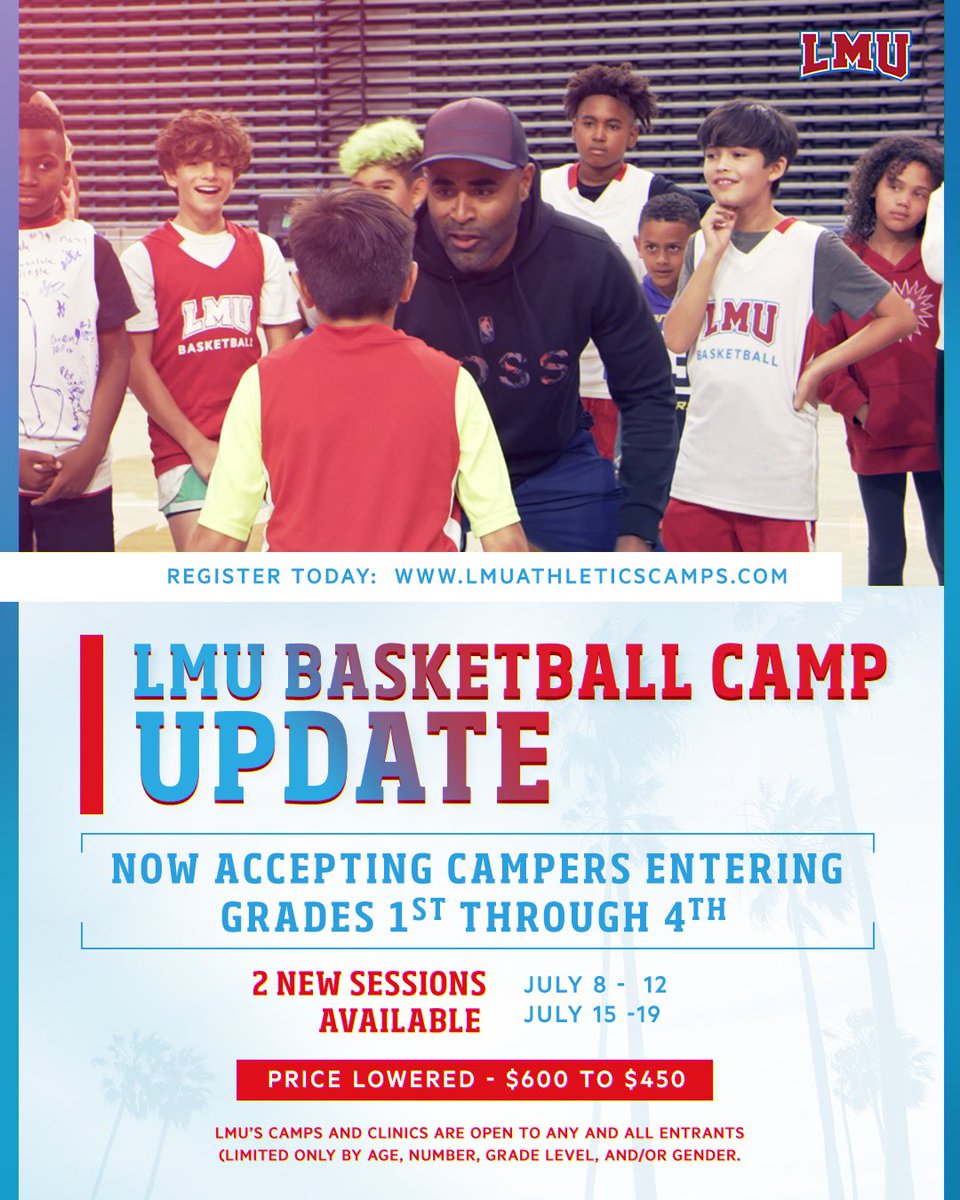 Bring your little ones to LMU Basketball Summer Camp this year! Camps are held in Gersten Pavilion and led by @LMUCoachJohnson, the LMU coaching staff, and student-athletes. Registration is now open! lmumensbasketballcamps.totalcamps.com/About%20Us #RaiseTheStandard