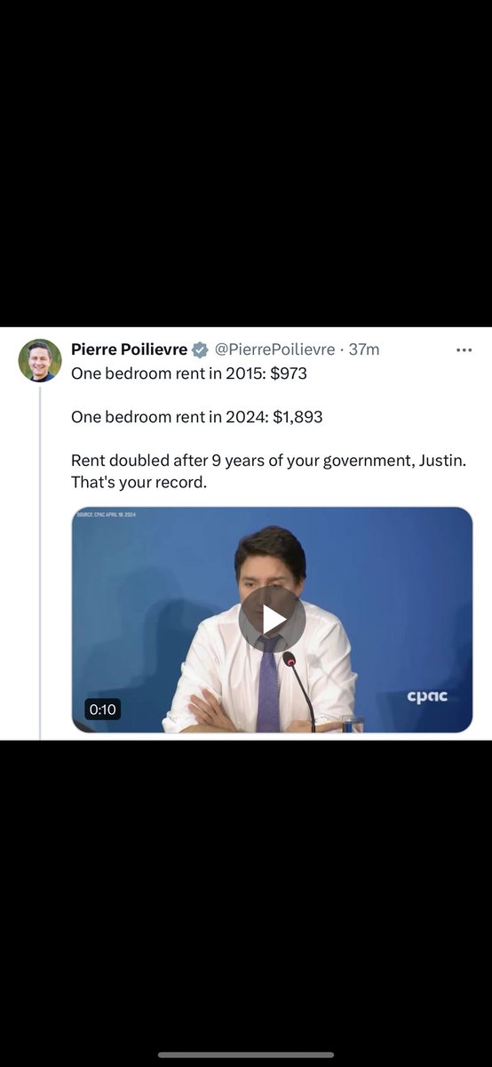 This is a lie. Pierre Poilievre is lying. Rent control falls under provincial jurisdiction. Doug Ford removed rent control in Ontario. Not Justin Trudeau. In Trudeau’s new budget, he’s adding measures to help renters because Conservative Premiers won’t. Poilievre doesn’t like it.