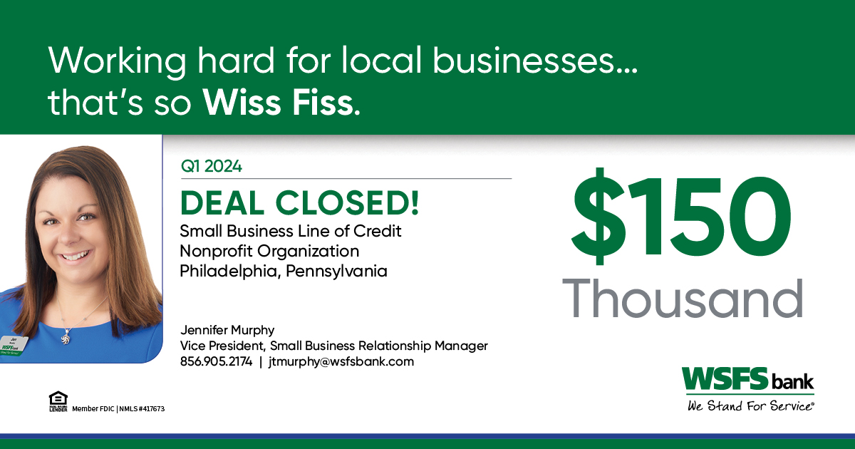 #WSFS’ Jennifer Murphy recently closed a $150K #SmallBusiness line of credit for a nonprofit organization in Philadelphia! Check out the ways our team of local lenders can help you: bit.ly/3uUzfW2