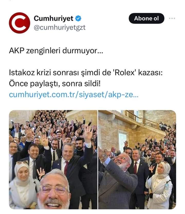 AKP zenginleri durmuyor... Istakoz krizi sonrası şimdi de 'Rolex' kazası: Önce paylaştı, sonra sildi! cumhuriyet.com.tr/siyaset/akp-ze…
