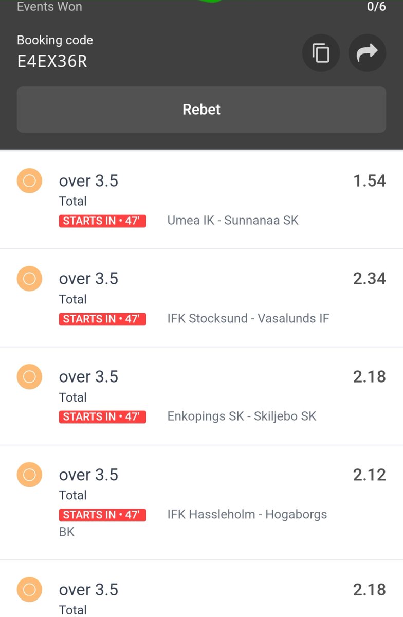 OVER 3.5 GOALS ACCA 87+ Odds Kick off 8 P.m 👇 odibets.com/share/E4EX36R 👆 Click here to place bet A win is compulsory