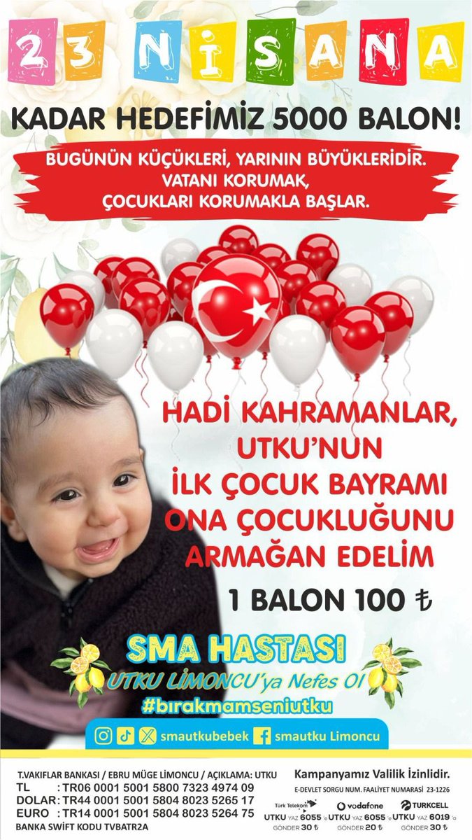 Çocuklar evin neşesidir. 🎈🎈🎈 Bir aile için mutluluk kaynağıdır. 🧿 Utkunun ilk bayramı olan 23 Nisan’a kadar 5000 bin balon hedefimiz var🙏🏼 Sizlerle utkunun bayramını çocuklar gibi geçirelim 🙏🏼🙏🏼 #utkuseniyalnızbırakmıycaz #askerbabanınevladıutku KAMPANYAMIZ VALİLİK