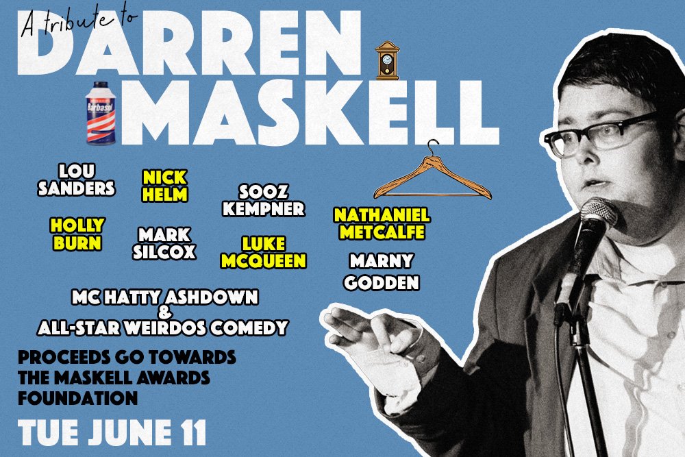 Do come and support this event in honour of our dear friend, a comedy genius 👇 🦖the Darren Maskell tribute show 🕰️Tues Jun 11th 2024 🐟Venue @UTCComedyclub 🐼 Bedazzling line of absolute LEGENDS 🦢 Poster by @edshots 🎟️Tickets here: ticketweb.uk/event/darren-m…