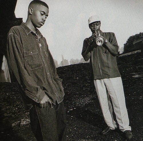 Nas with his father, Olu Dara — c. 1994. Olu Dara plays the cornet on the outro of 'Life's a Bitch.'