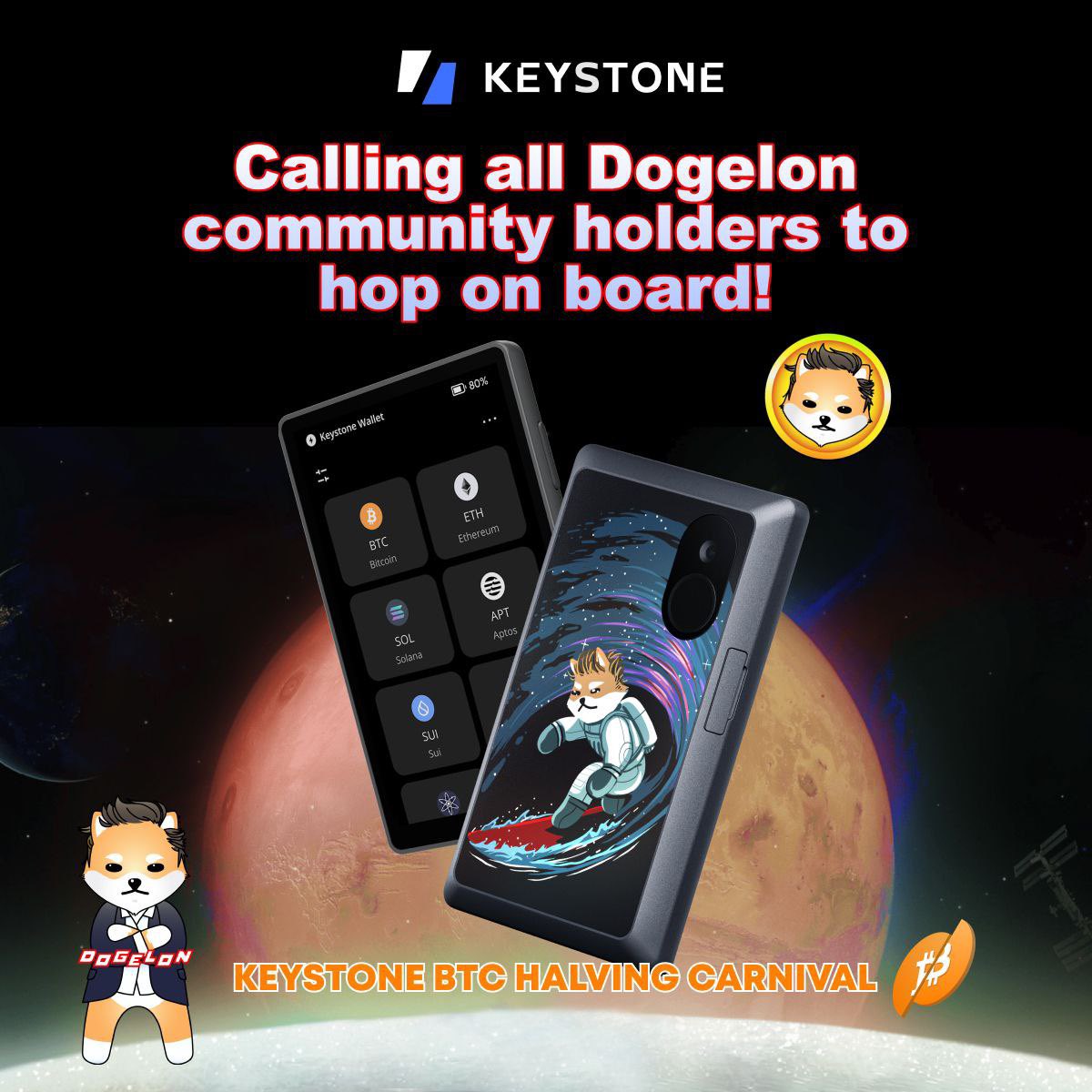 Custom Dogelon Mars hardware wallets now available on @KeystoneWallet to celebrate the #BTC halving 🚀✨ Personalize and order below⚡️