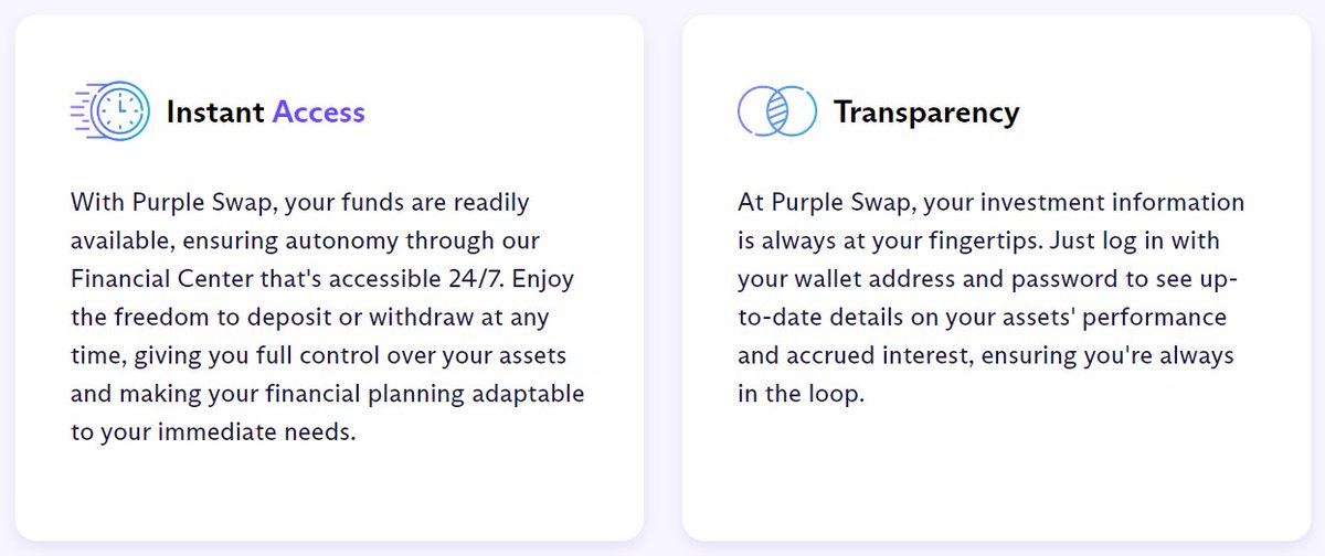 And finally, the last two main advantages of our platform. Don't forget, account creation is free and literally takes 30 seconds. Open your account at purpleswap today! Visit purpleswap.io